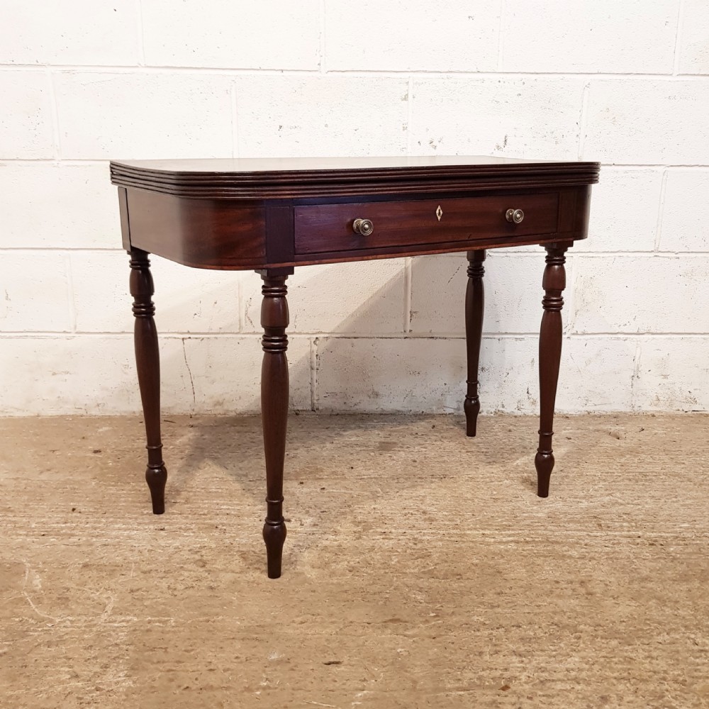 ANTIQUE REGENCY. MAHOGANY D END FOLD OVER GAMES TABLE C1820 View III