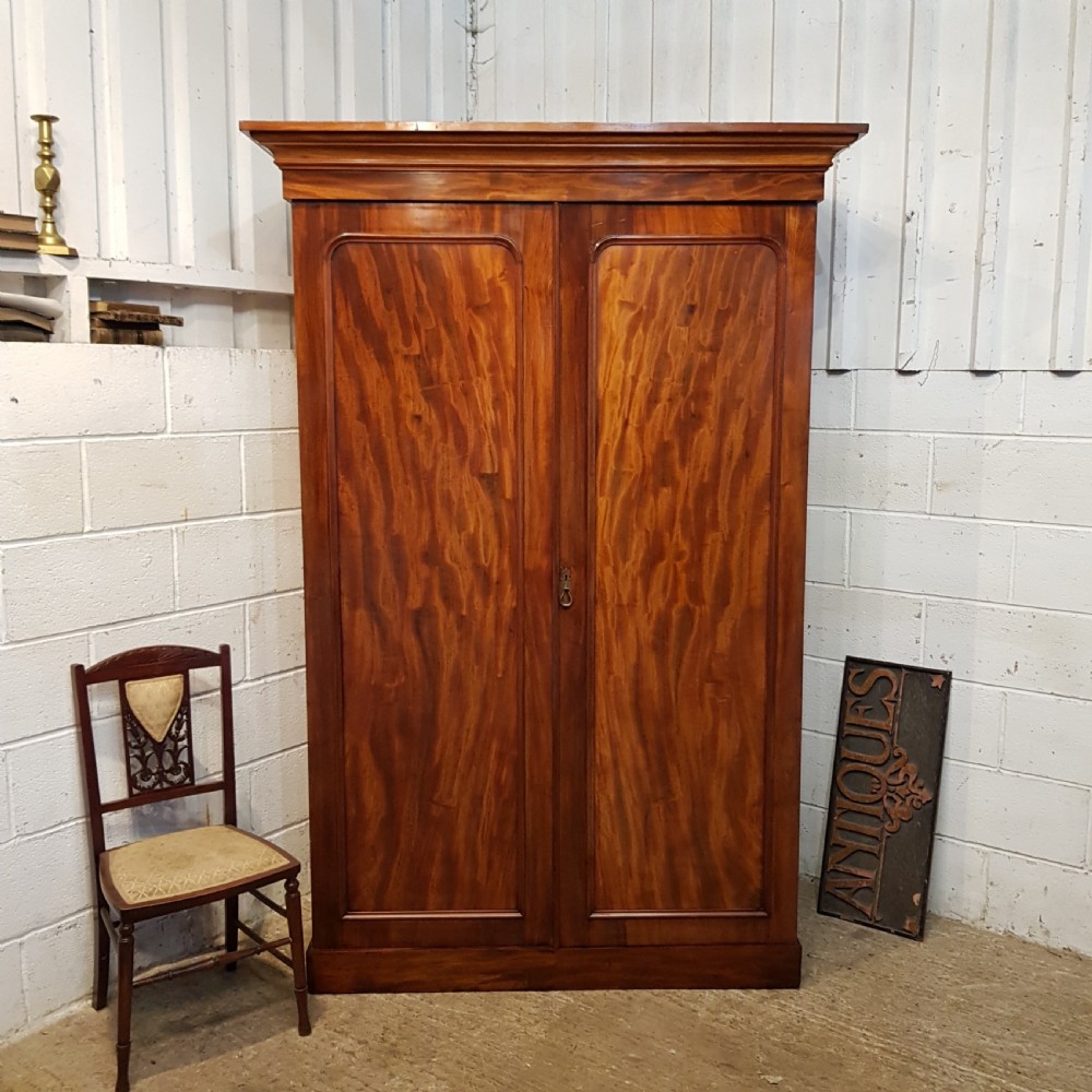 ANTIQUE VICTORIAN MAHOGANY DOUBLE WARDROBE C1880