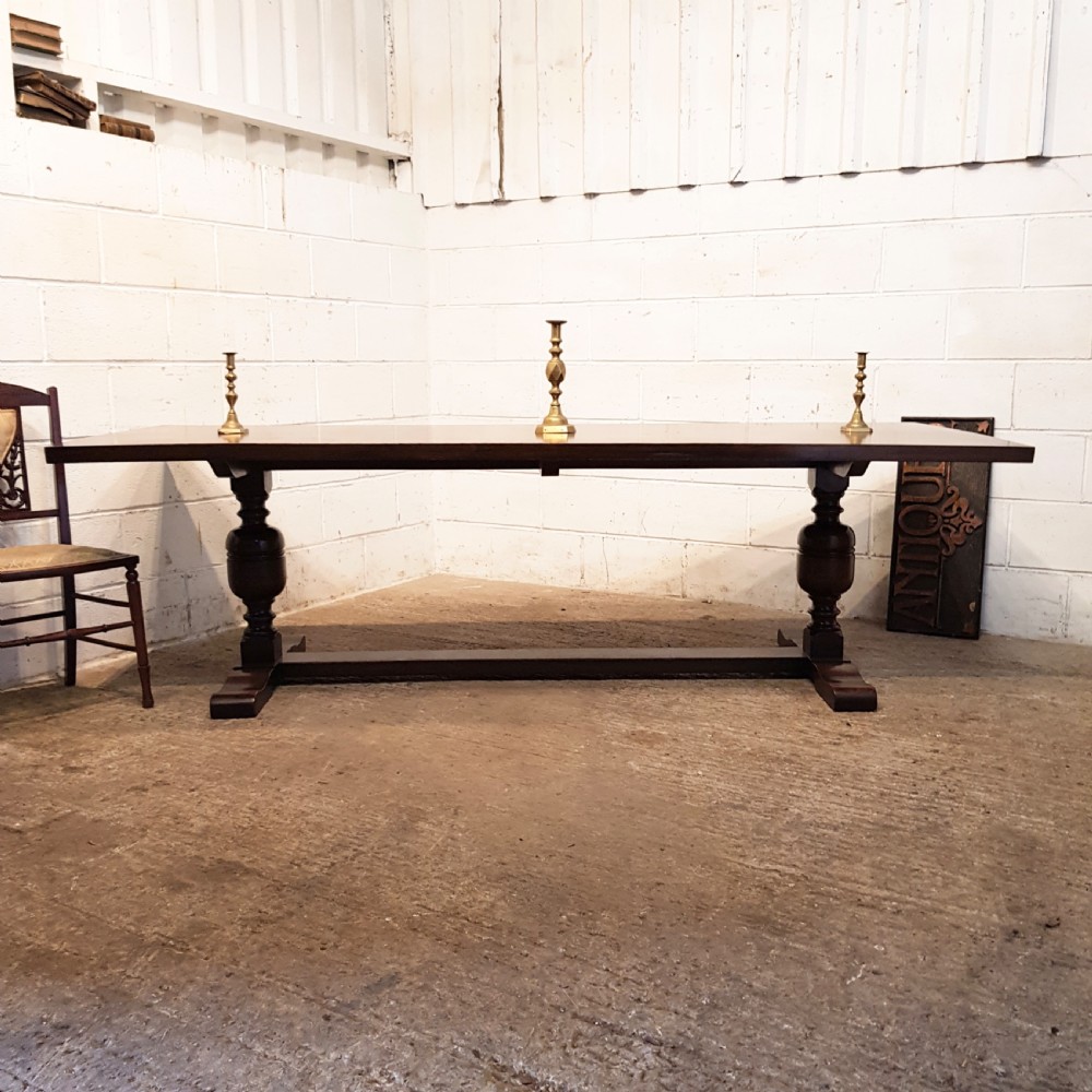 ANTIQUE 8FT LONG OAK REFECTORY DINING TABLE C1920 View II