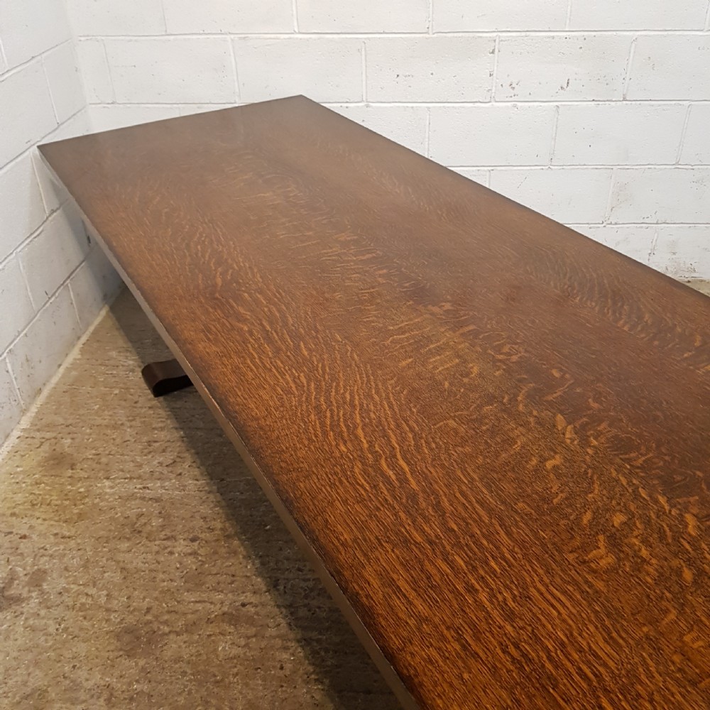 ANTIQUE 8FT LONG OAK REFECTORY DINING TABLE C1920 View IV