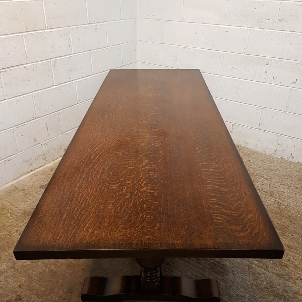 ANTIQUE 8FT LONG OAK REFECTORY DINING TABLE C1920 View V