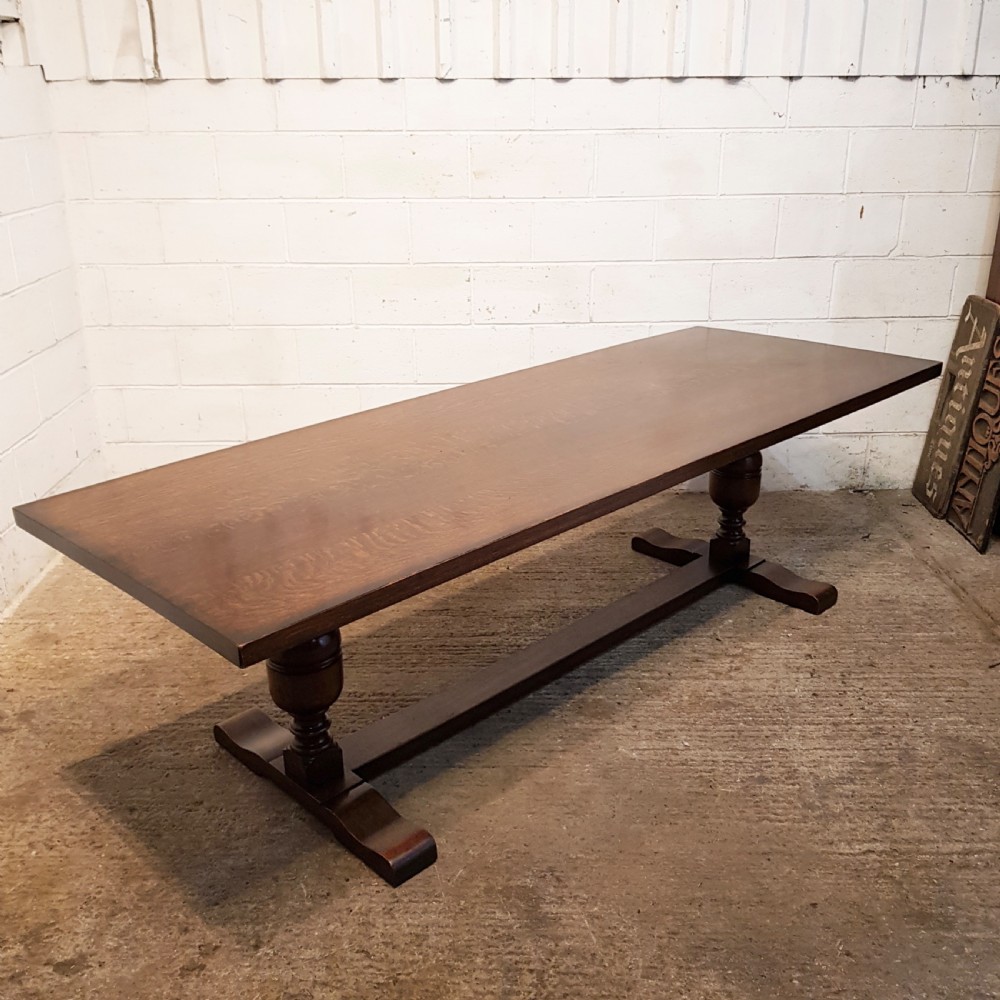 ANTIQUE 8FT LONG OAK REFECTORY DINING TABLE C1920 View VI