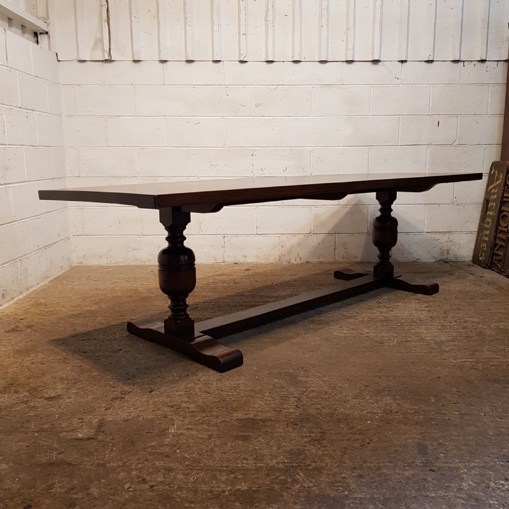 ANTIQUE 8FT LONG OAK REFECTORY DINING TABLE C1920 View VII