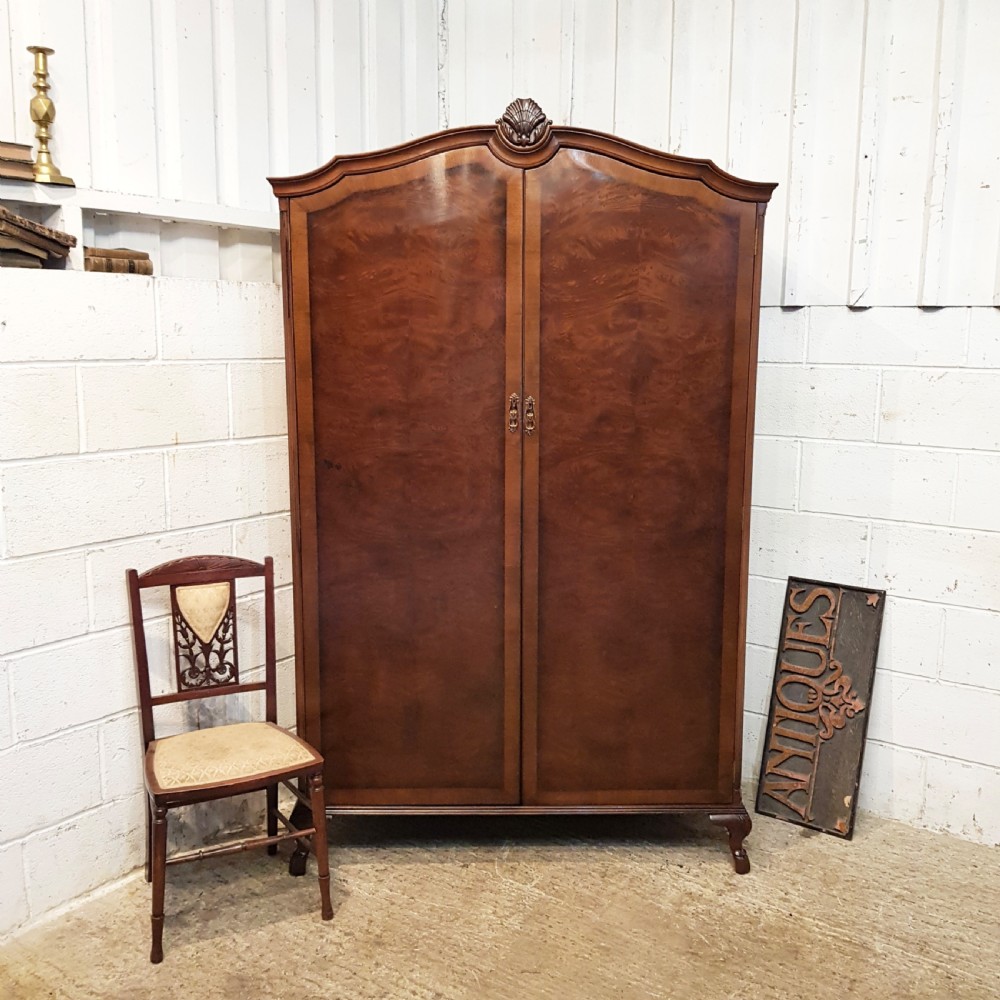 ANTIQUE BURR WALNUT DOUBLE WARDROBE BY WARING & GILLOWS C1920