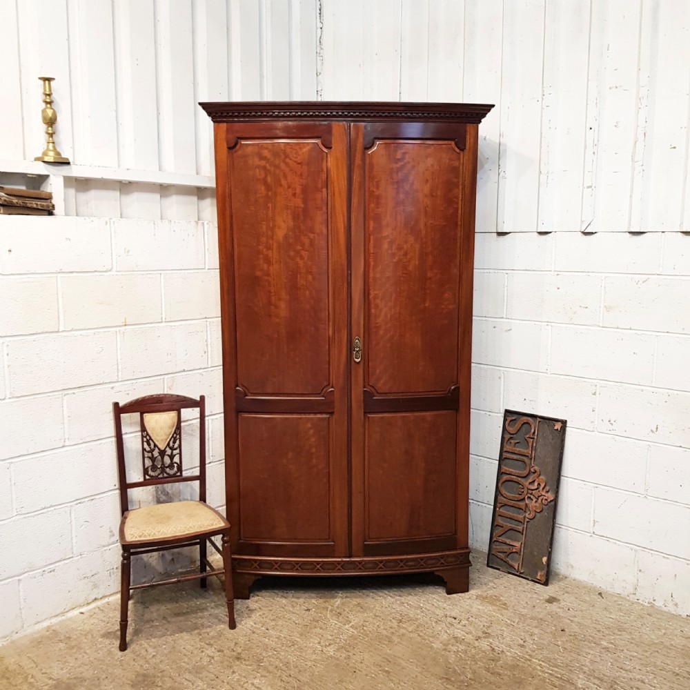 ANTIQUE EDWARDIAN MAHOGANY BOW FRONT DOUBKE WARDROBE C1900
