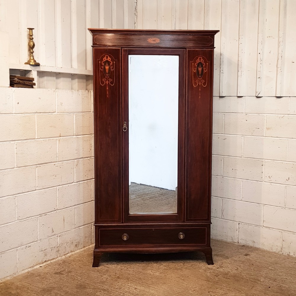 ANTIQUE EDWARDIAN INLAID MAHOGANY SINGLE WARDROBE C1900 View II