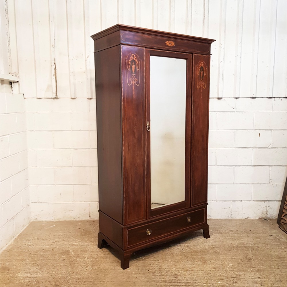 ANTIQUE EDWARDIAN INLAID MAHOGANY SINGLE WARDROBE C1900 View V