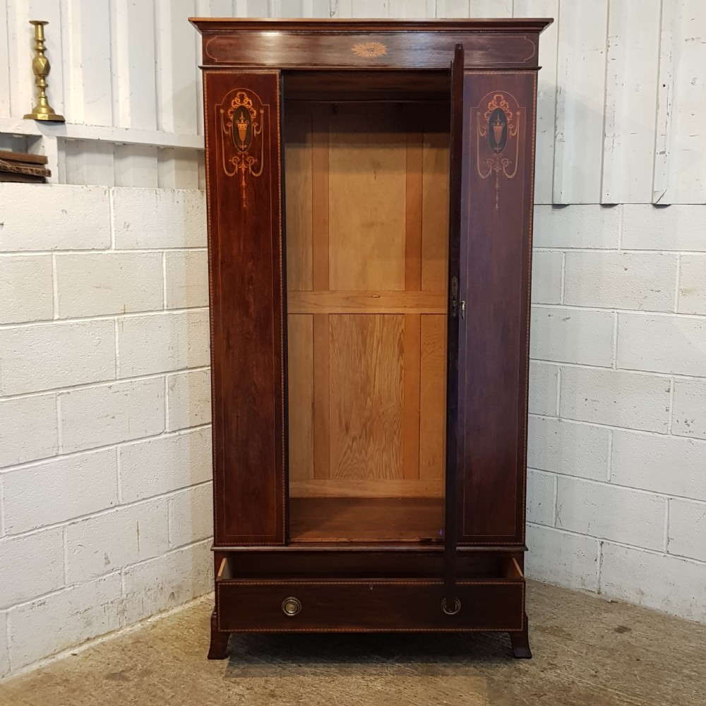 ANTIQUE EDWARDIAN INLAID MAHOGANY SINGLE WARDROBE C1900 View VI