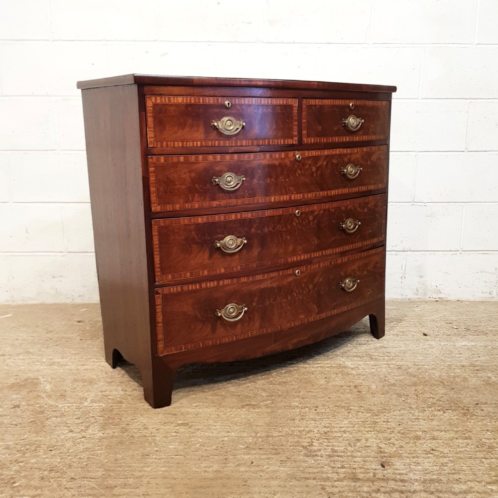 ANTIQUE REGENCY MAHOGANY BOW FRONT CHEST OF DRAWERS C1820 View V