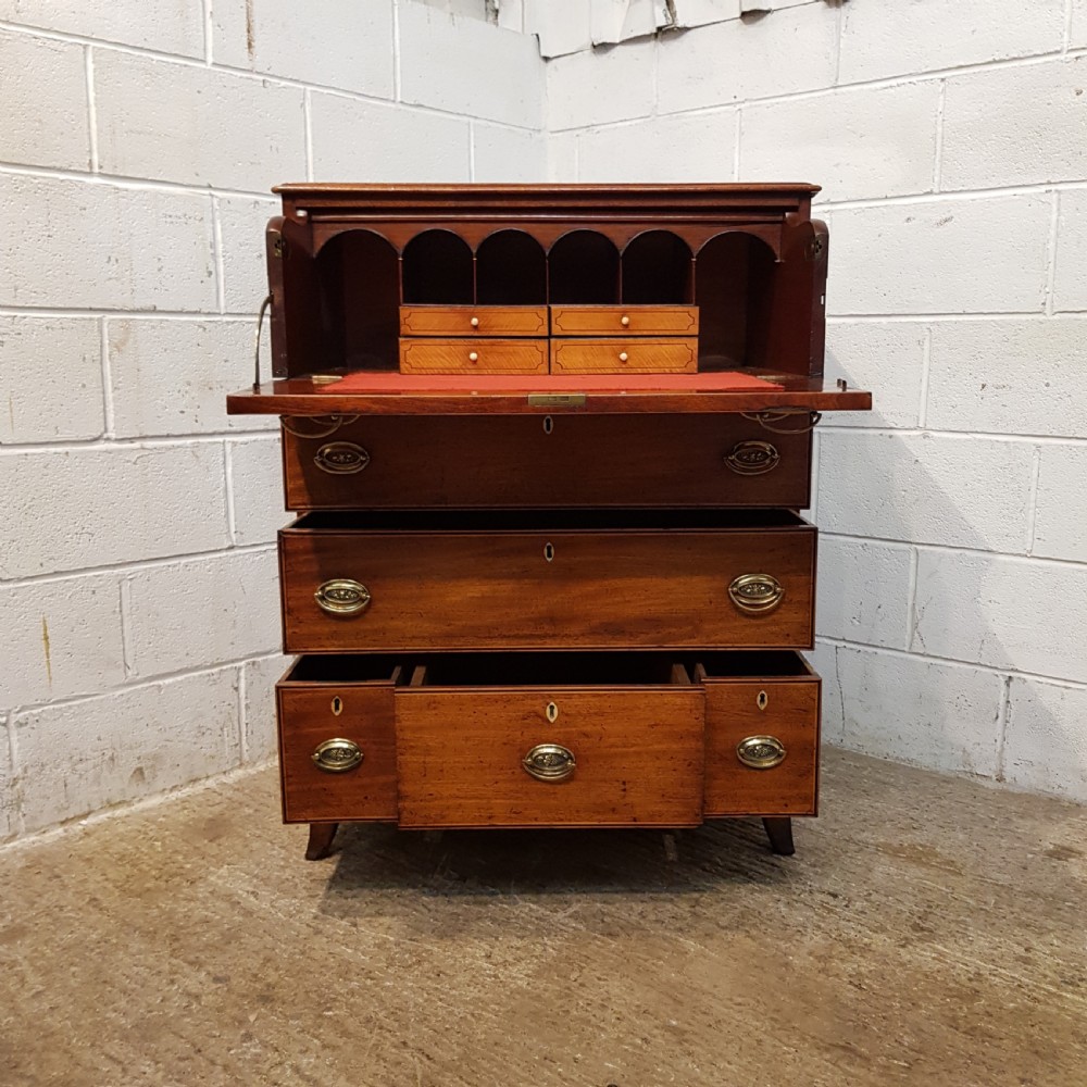 ANTIQUE REGENCY MAHOGANY SECRETAIRE CHEST OF DRAWERS C1820 View VI