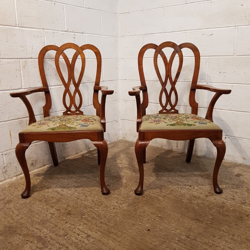 ANTIQUE PAIR EDWARDIAN WALNUT CHIPPENDALE ELBOW CHAIRS C1900 View III