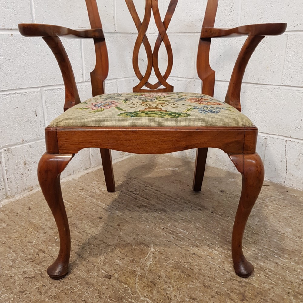 ANTIQUE PAIR EDWARDIAN WALNUT CHIPPENDALE ELBOW CHAIRS C1900 View IV