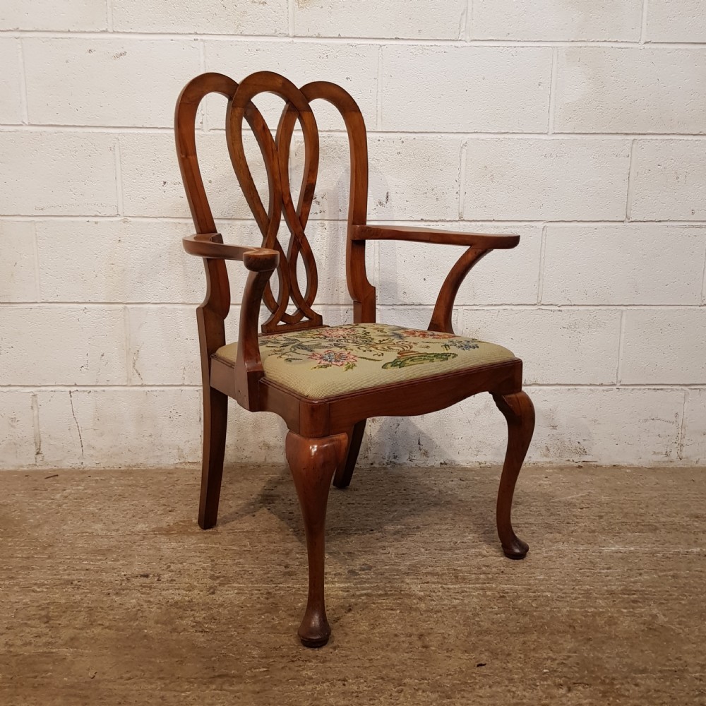 ANTIQUE PAIR EDWARDIAN WALNUT CHIPPENDALE ELBOW CHAIRS C1900 View V