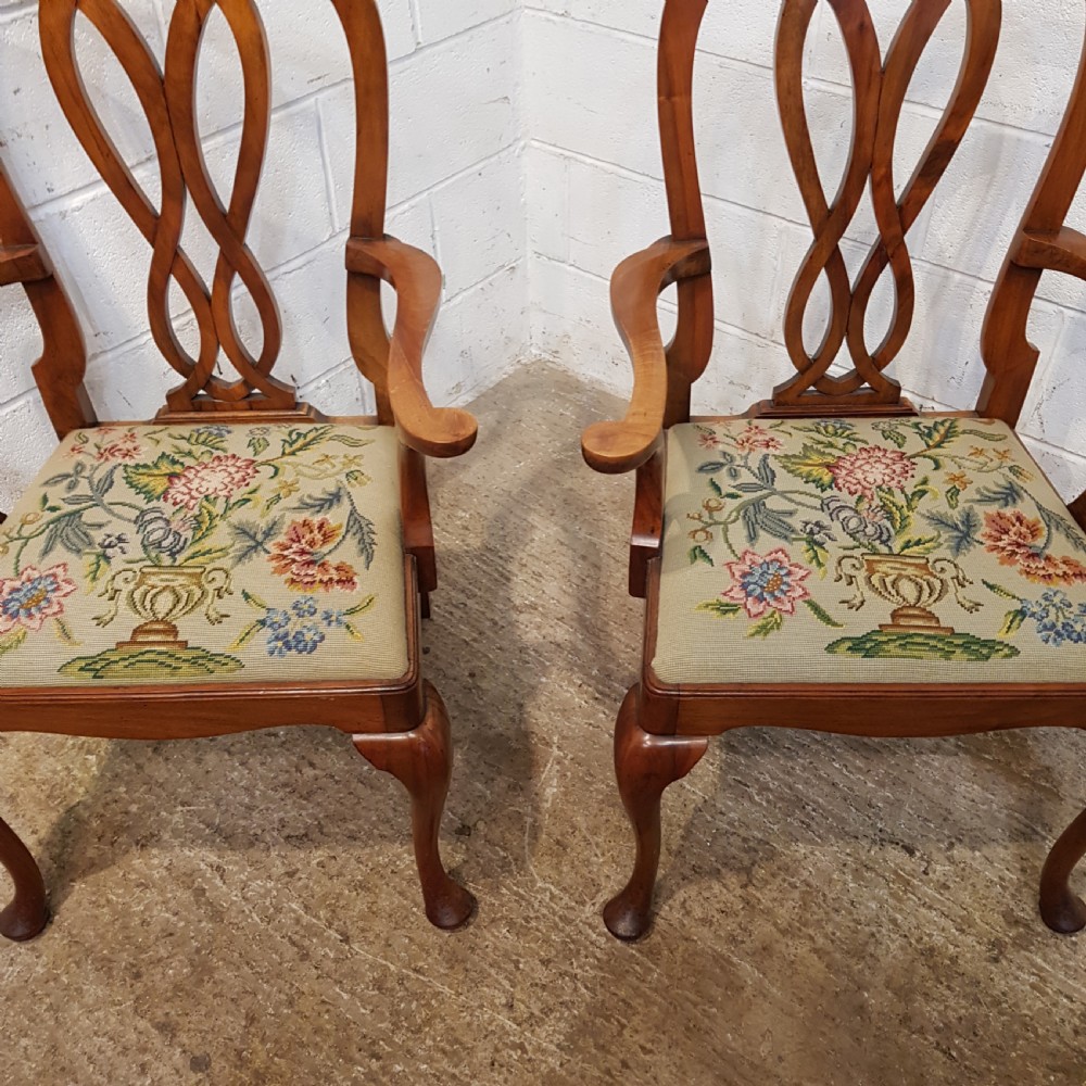 ANTIQUE PAIR EDWARDIAN WALNUT CHIPPENDALE ELBOW CHAIRS C1900 View VI