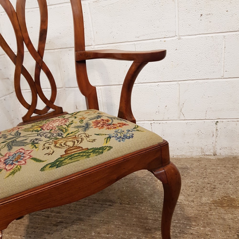 ANTIQUE PAIR EDWARDIAN WALNUT CHIPPENDALE ELBOW CHAIRS C1900 View VII