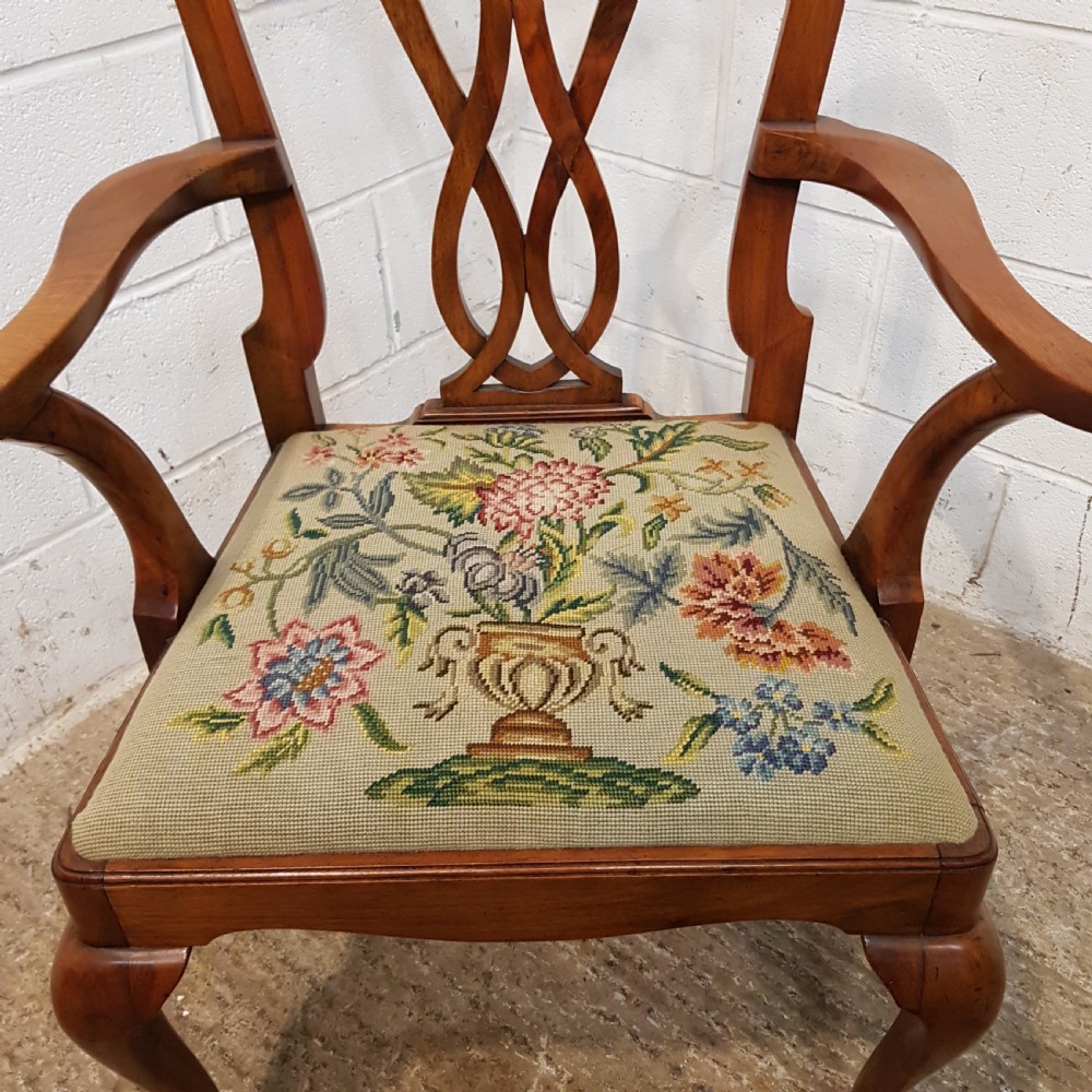 ANTIQUE PAIR EDWARDIAN WALNUT CHIPPENDALE ELBOW CHAIRS C1900 View VIII