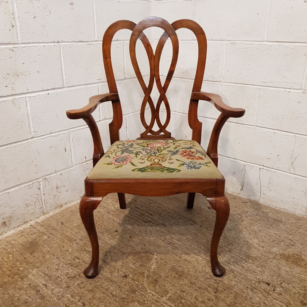 ANTIQUE PAIR EDWARDIAN WALNUT CHIPPENDALE ELBOW CHAIRS C1900 View X