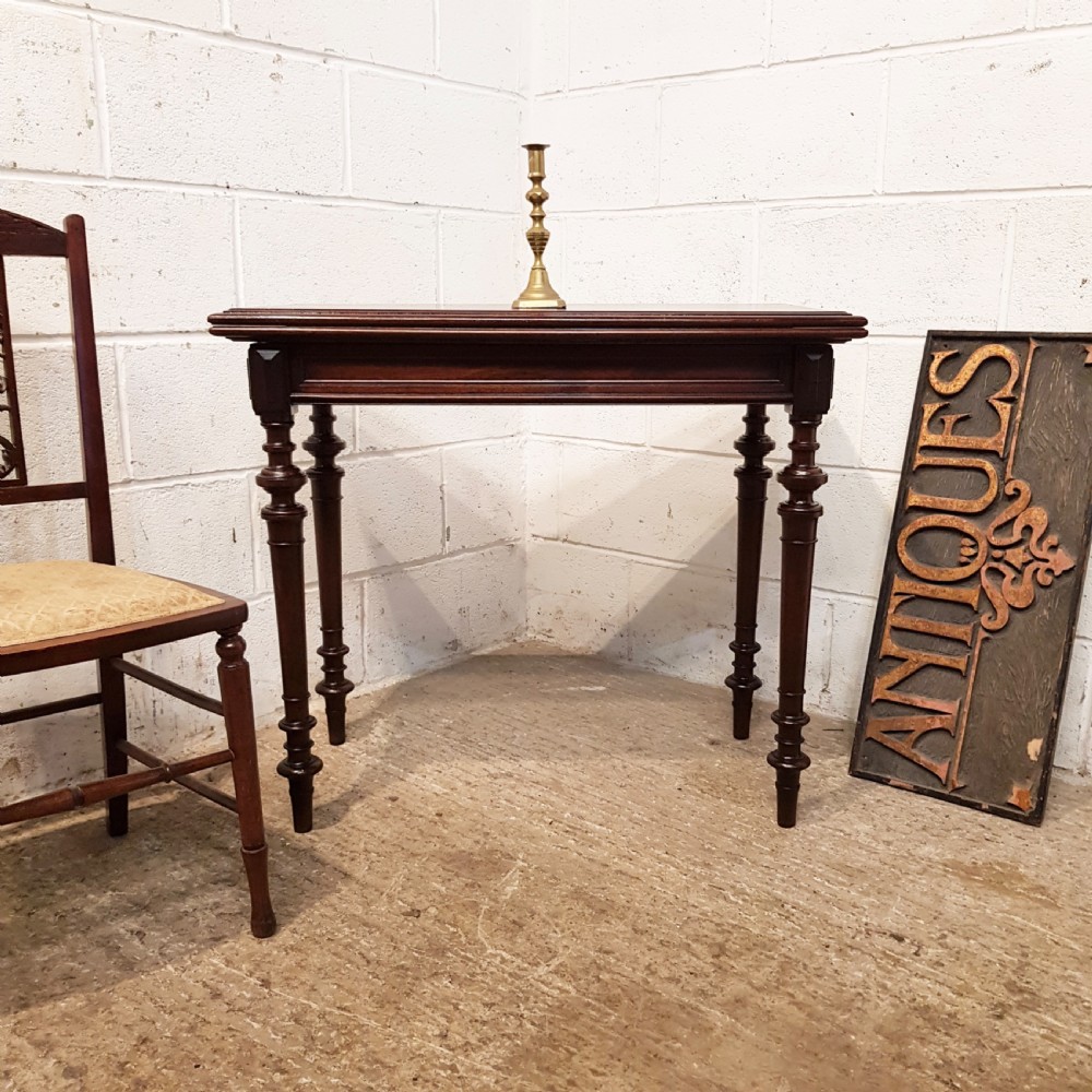 ANTIQUE VICTORIAN MAHOGANY FOLD OVER CARD TABLE C1880