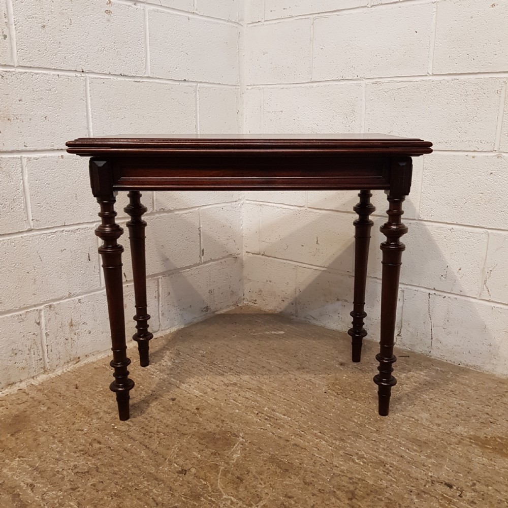 ANTIQUE VICTORIAN MAHOGANY FOLD OVER CARD TABLE C1880 View V