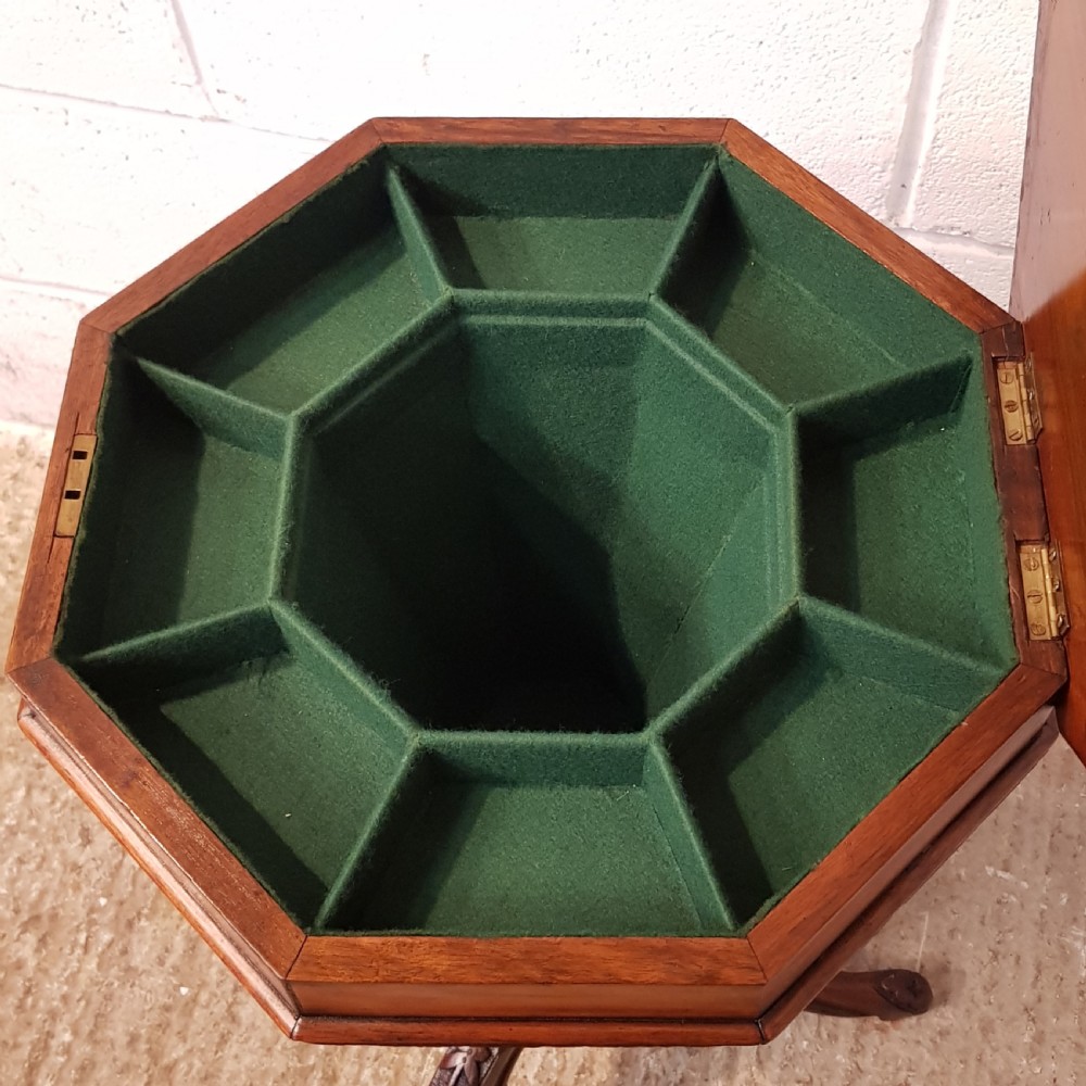 ANTIQUE VICTORIAN BURR WALNUT AND MAHOGANY TRUMPET WORKBOX C1880 View V