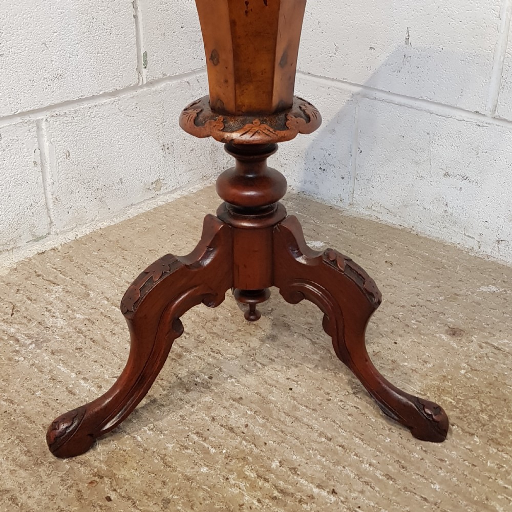 ANTIQUE VICTORIAN BURR WALNUT AND MAHOGANY TRUMPET WORKBOX C1880 View VI
