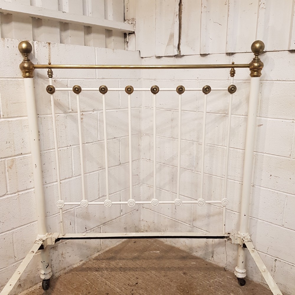 ANTIQUE VICTORIAN PAINTED & BRASS DOUBLE BED WITH MOTHER OF PEARL C1880 View VII