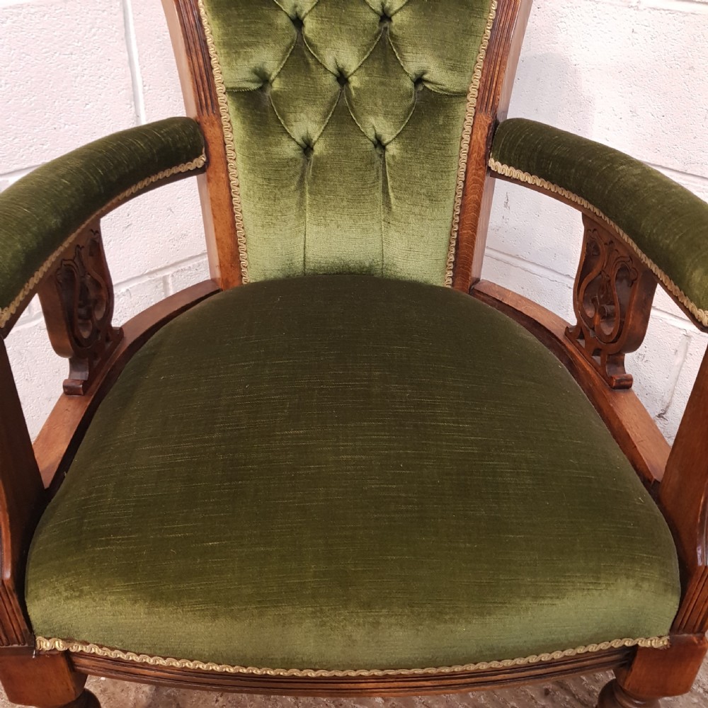 ANTIQUE PAIR VICTORIAN OAK FRAMED UTTON BACK  ARMCHAIRS C1880 View II