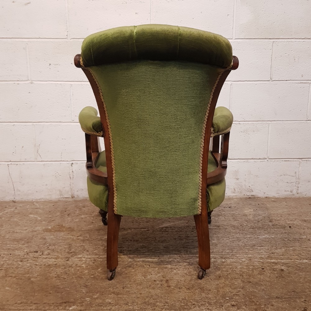 ANTIQUE PAIR VICTORIAN OAK FRAMED UTTON BACK  ARMCHAIRS C1880 View V