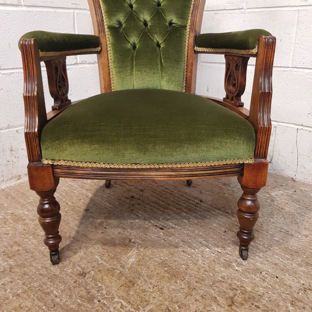 ANTIQUE PAIR VICTORIAN OAK FRAMED UTTON BACK  ARMCHAIRS C1880 View VI