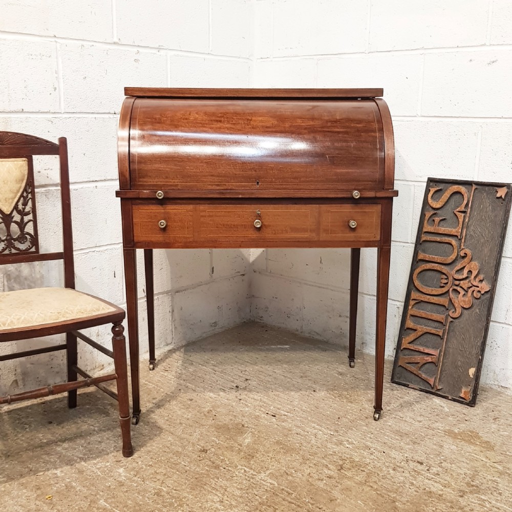 ANTIQUE EDWARDIAN MAHOGANY CYLINDER BUREAU C900