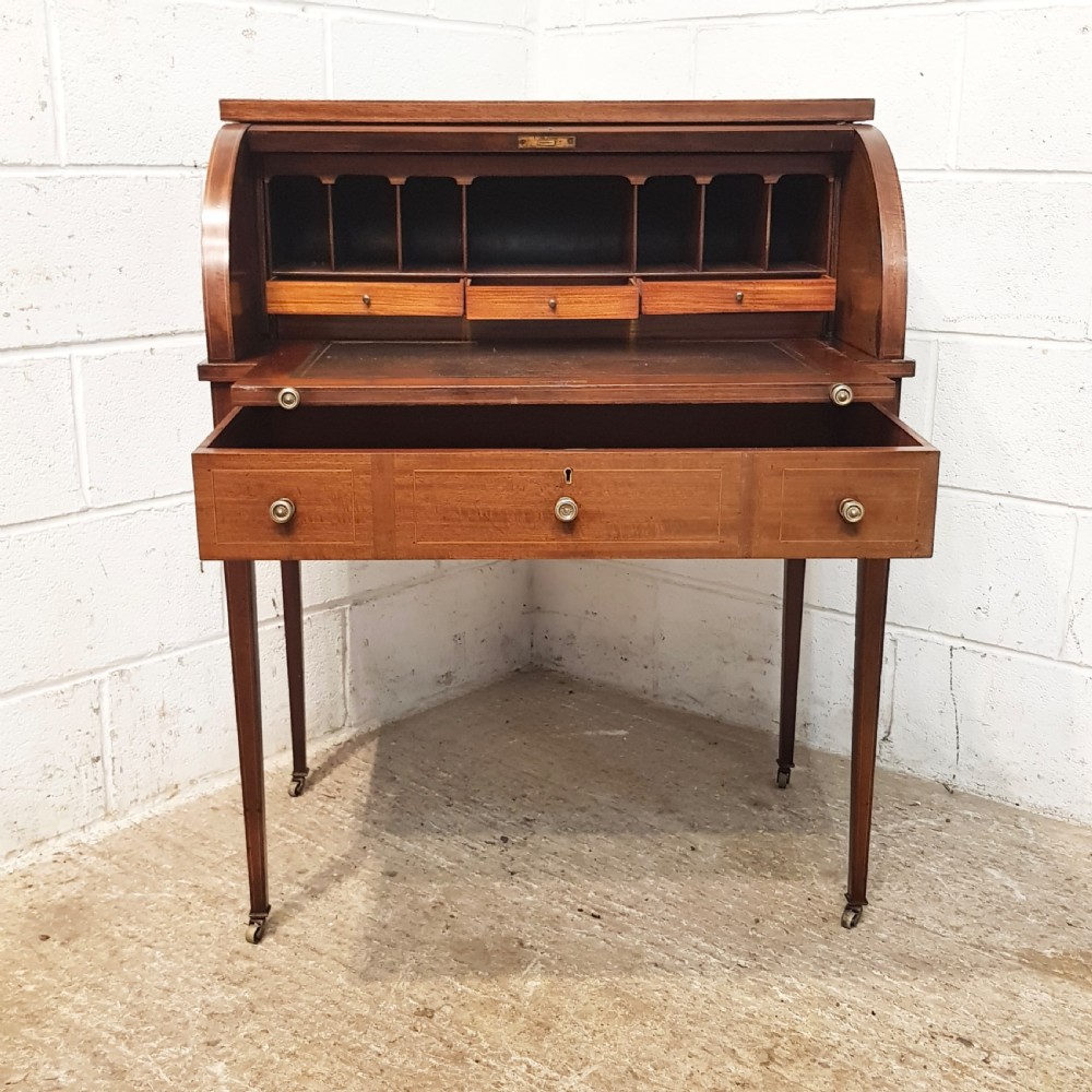 ANTIQUE EDWARDIAN MAHOGANY CYLINDER BUREAU C900 View III