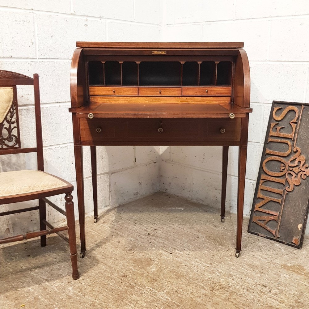 ANTIQUE EDWARDIAN MAHOGANY CYLINDER BUREAU C900 View V
