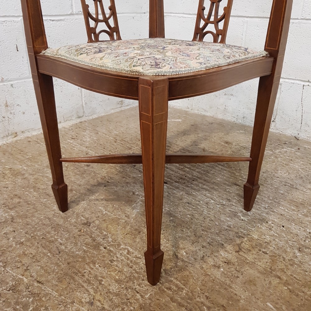 ANTIQUE PAIR EDWARDIAN MAHOGANY INLAID SALON CORNER CHAIRS C1900 View IV