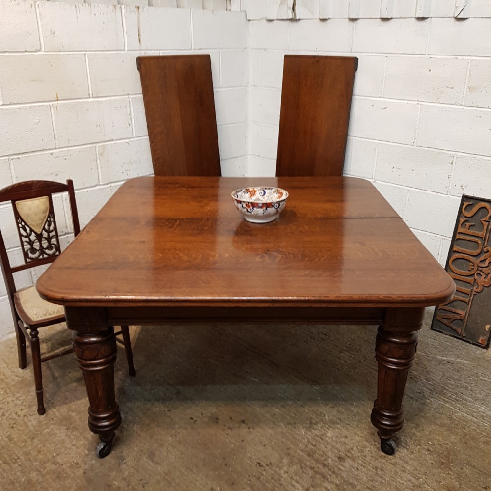ANTIQUE VICTORIAN OAK WIND OUT EXTENDING DINING TABLE C1880