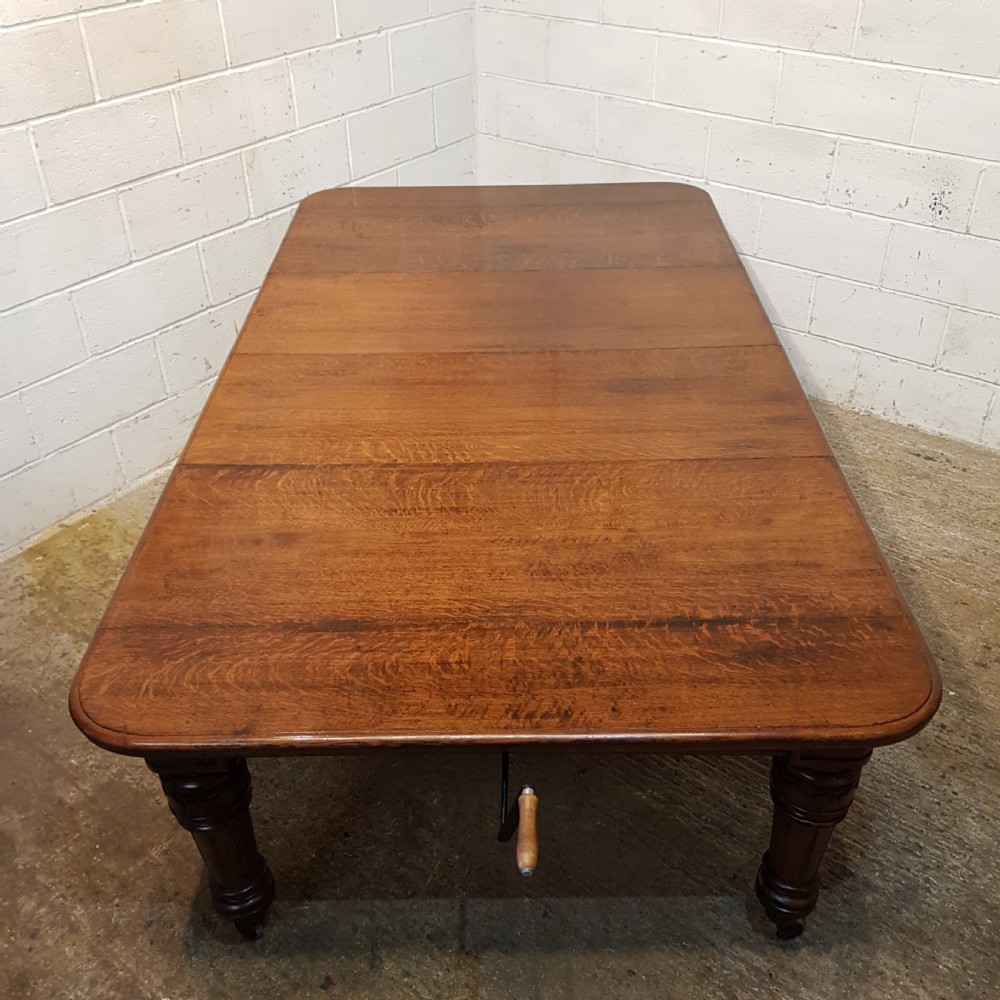 ANTIQUE VICTORIAN OAK WIND OUT EXTENDING DINING TABLE C1880 View III