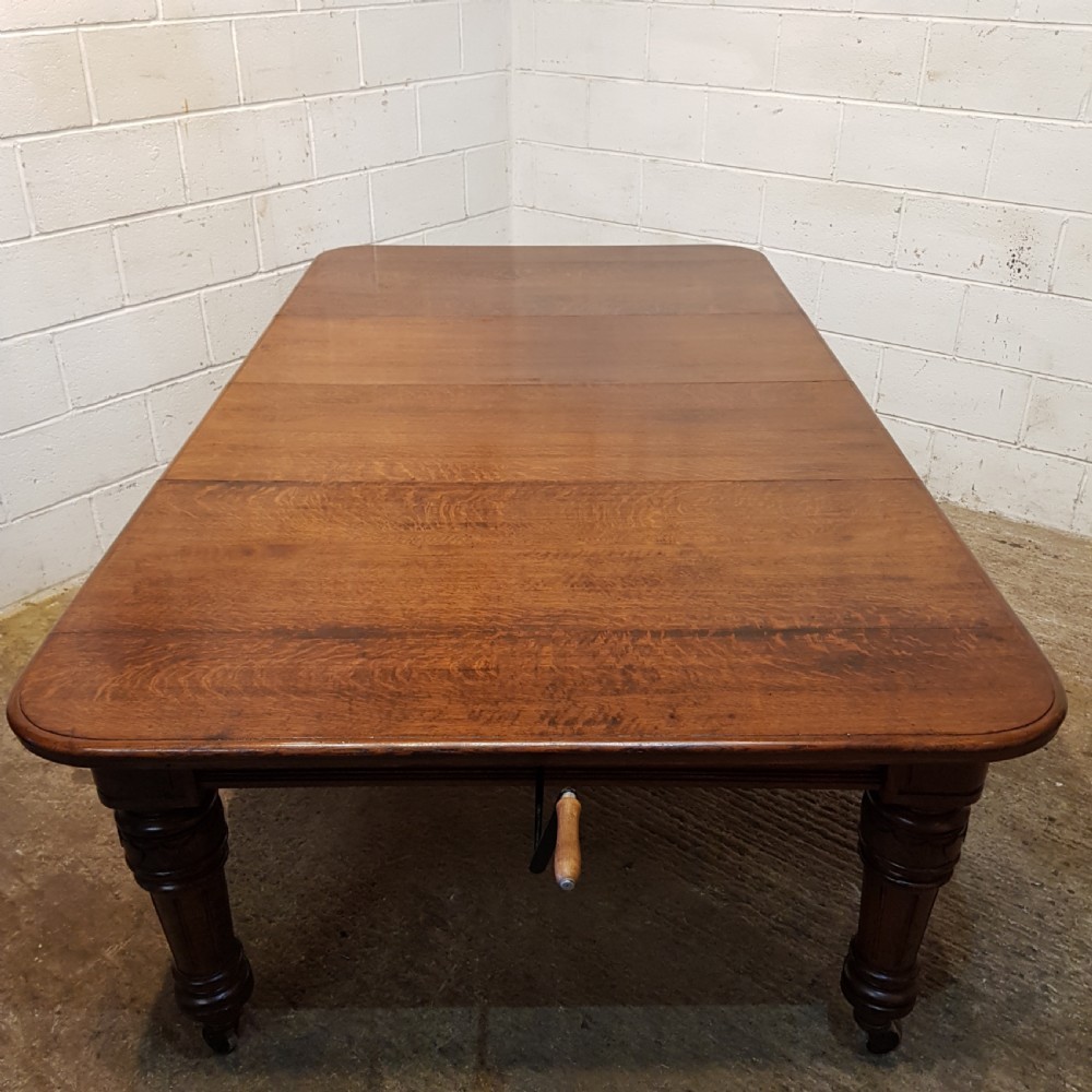 ANTIQUE VICTORIAN OAK WIND OUT EXTENDING DINING TABLE C1880 View V