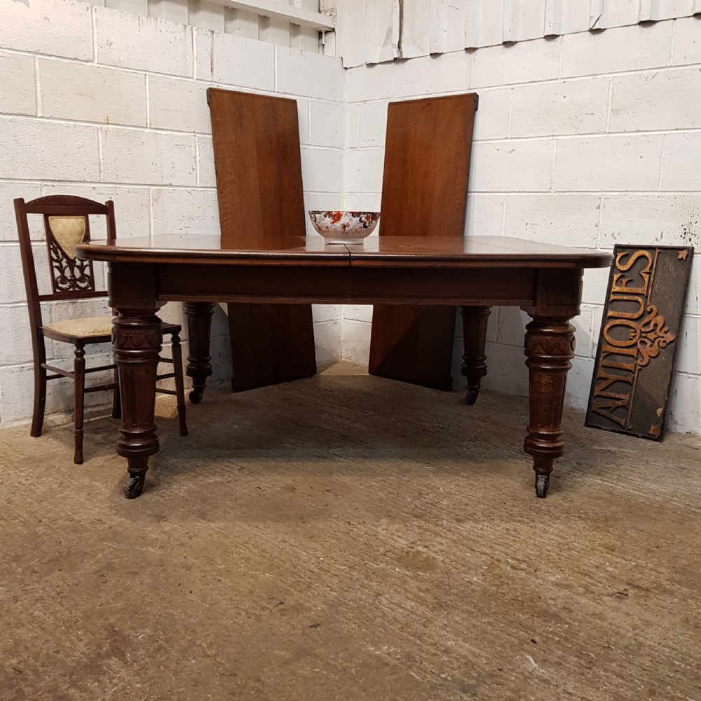 ANTIQUE VICTORIAN OAK WIND OUT EXTENDING DINING TABLE C1880 View X