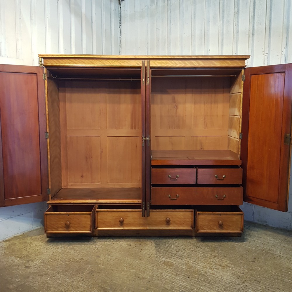 ANTIQUE VICTORIAN SATINWOOD FOUR DOOR WARDROBE BY HEALS & SON c 1880 View IV