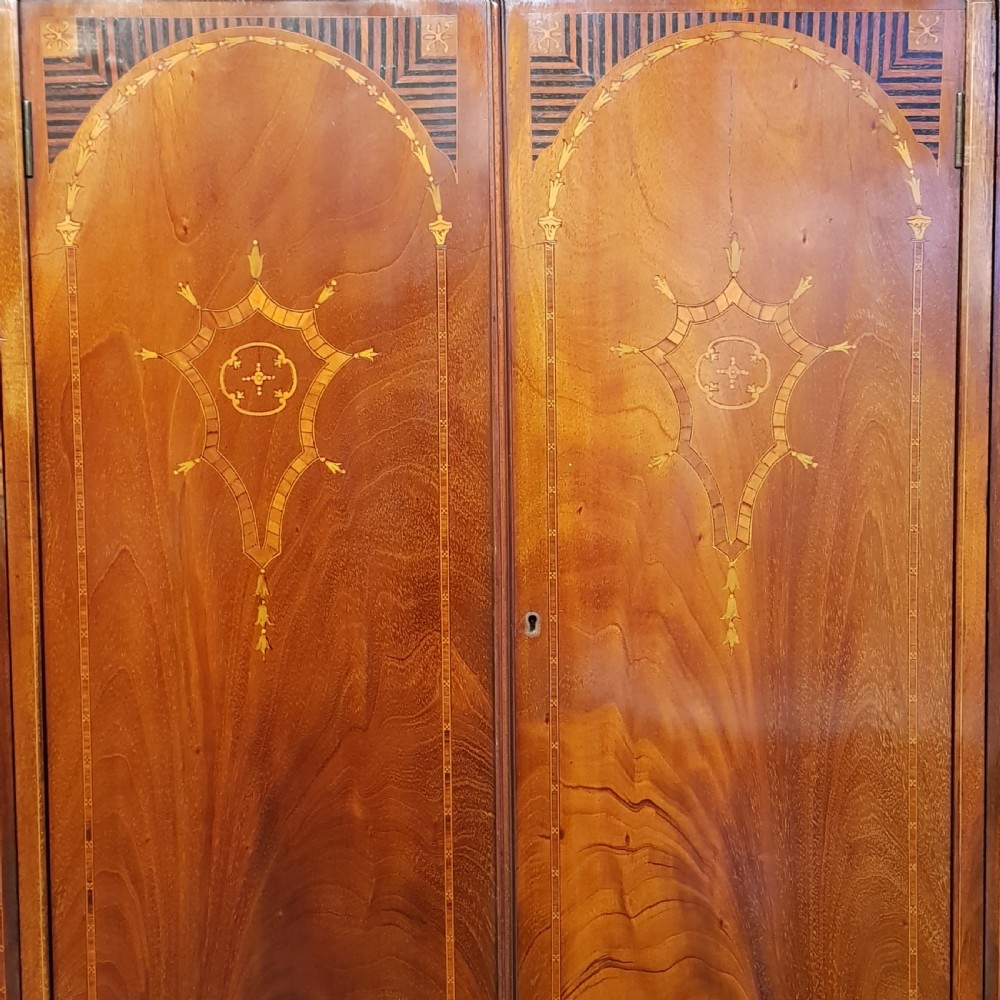 ANTIQUE EDWARDIAN INLAID MAHOGANY TRIPLE WARDROBE C 1900 View IV
