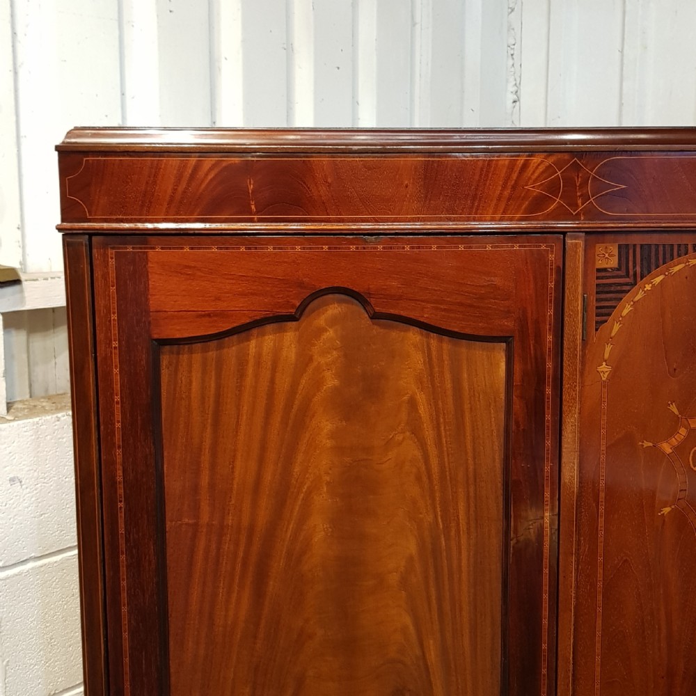 ANTIQUE EDWARDIAN INLAID MAHOGANY TRIPLE WARDROBE C 1900 View V