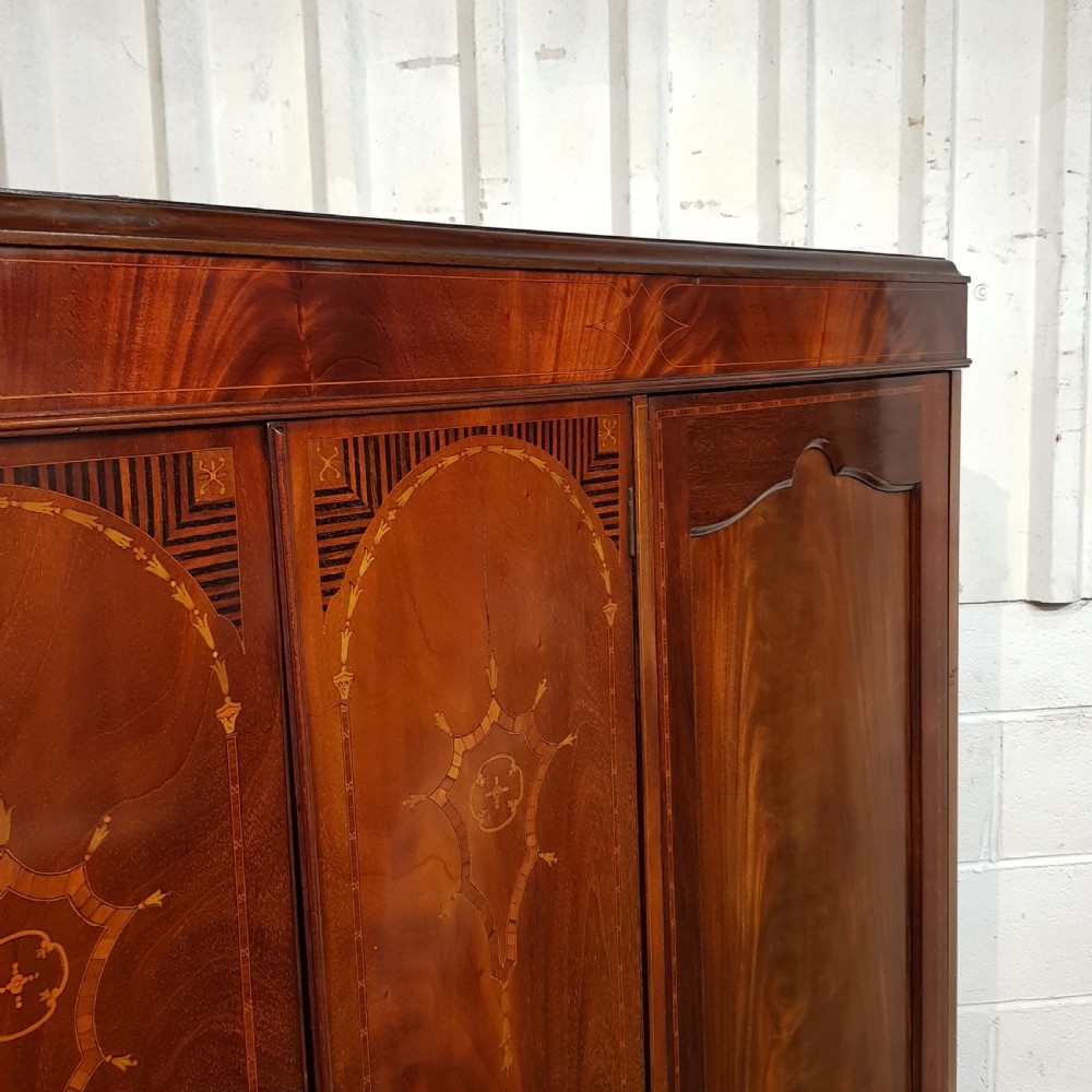 ANTIQUE EDWARDIAN INLAID MAHOGANY TRIPLE WARDROBE C 1900 View VI