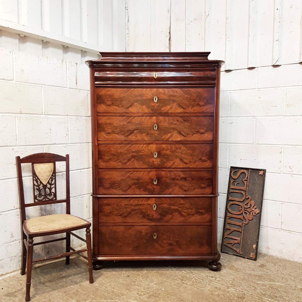 ANTIQUE 19TH CENTURY TALL MAHOGANY BIEDERMEIER CHEST OF DRAWERS C1860