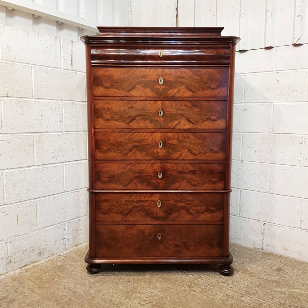 ANTIQUE 19TH CENTURY TALL MAHOGANY BIEDERMEIER CHEST OF DRAWERS C1860 View II
