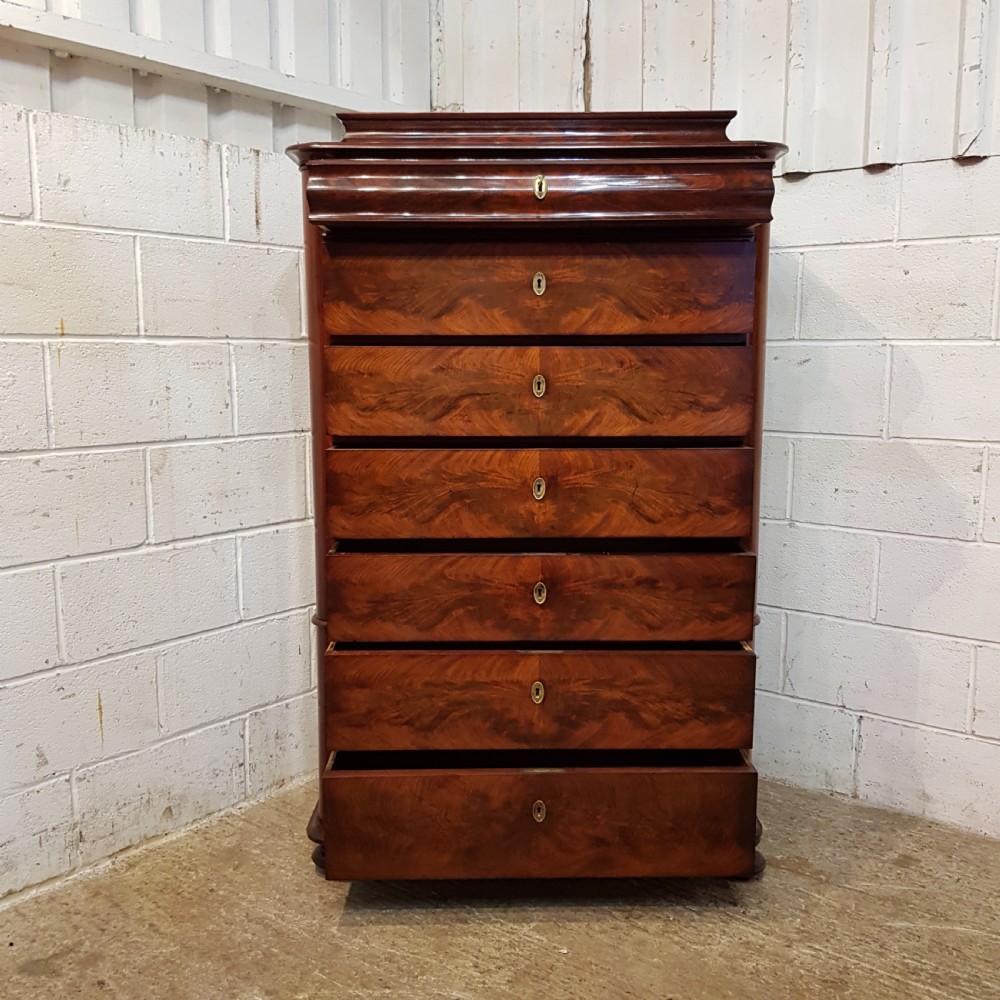 ANTIQUE 19TH CENTURY TALL MAHOGANY BIEDERMEIER CHEST OF DRAWERS C1860 View V