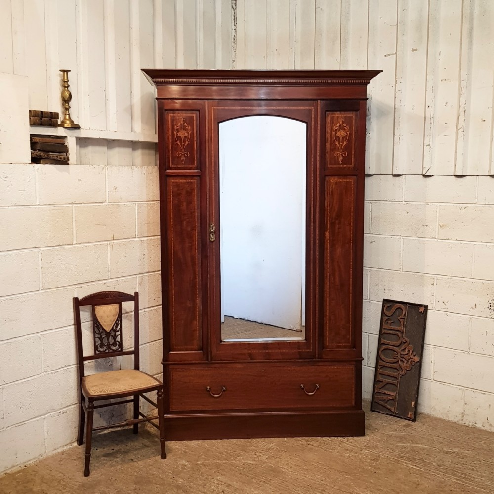 ANTIQUE EDWARDIAN MAHOGANY INLAID SINGLE WARDROBE C1900
