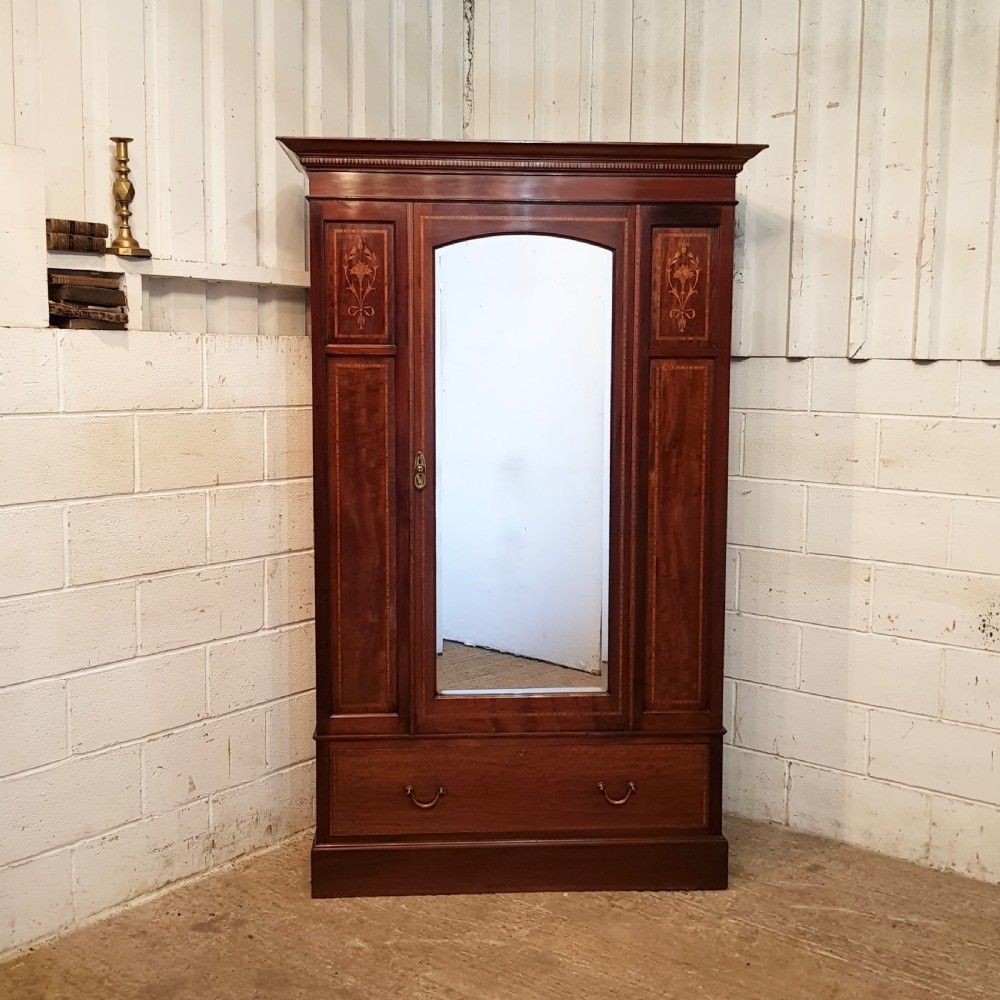 ANTIQUE EDWARDIAN MAHOGANY INLAID SINGLE WARDROBE C1900 View IV