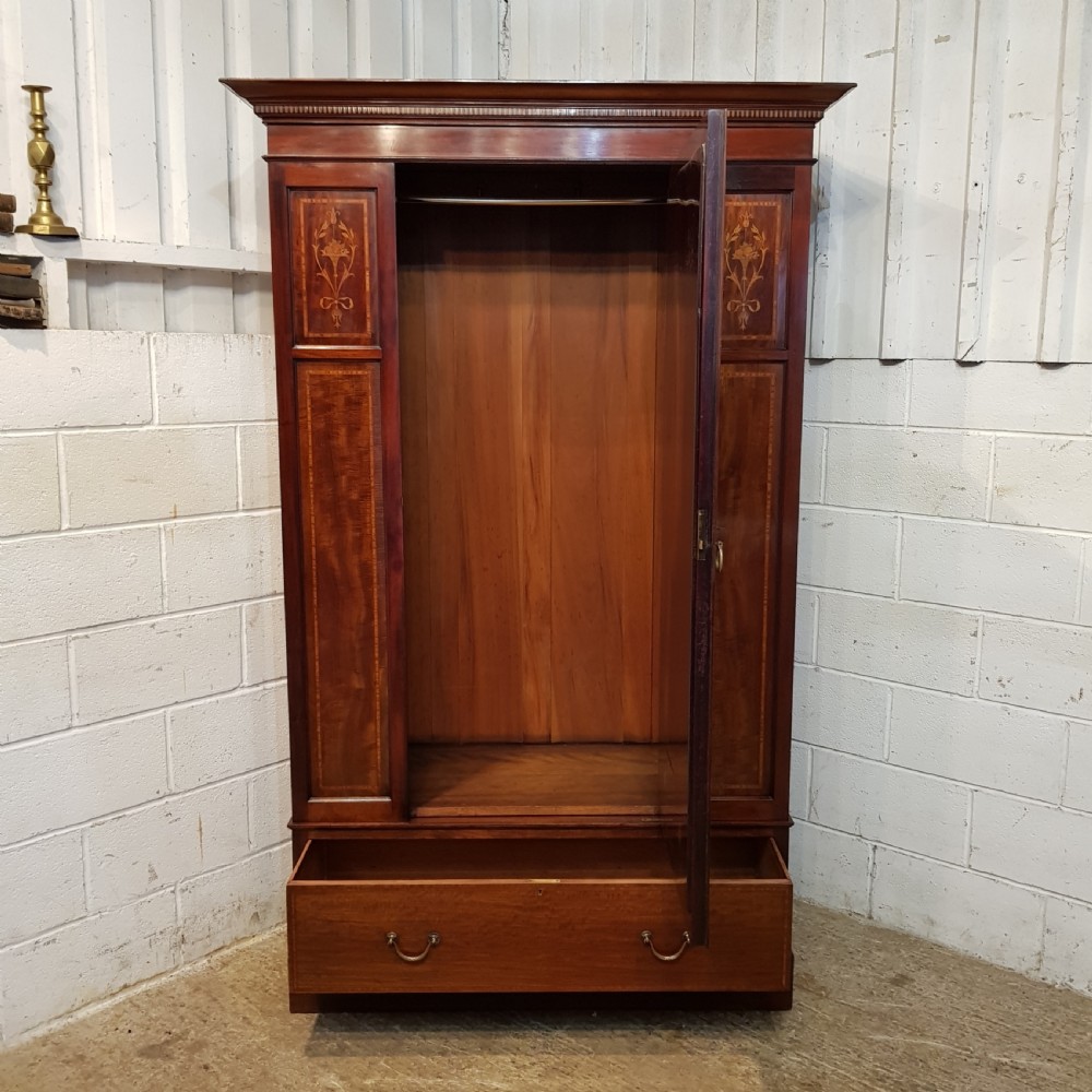 ANTIQUE EDWARDIAN MAHOGANY INLAID SINGLE WARDROBE C1900 View VII