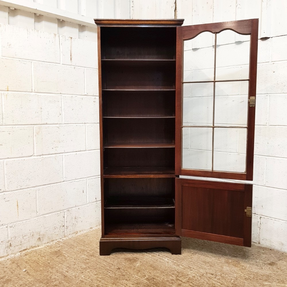 ANTIQUE MAHOGANY TALL NARROW GLAZD BOOKCASE BY DNBY & SPINKS C1920 View V