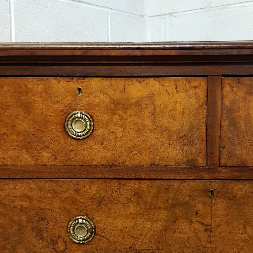 ANTIQUE VICTORIAN ALNUT AND BURR WALNUT CHEST OF DRAWERS C1880 View III