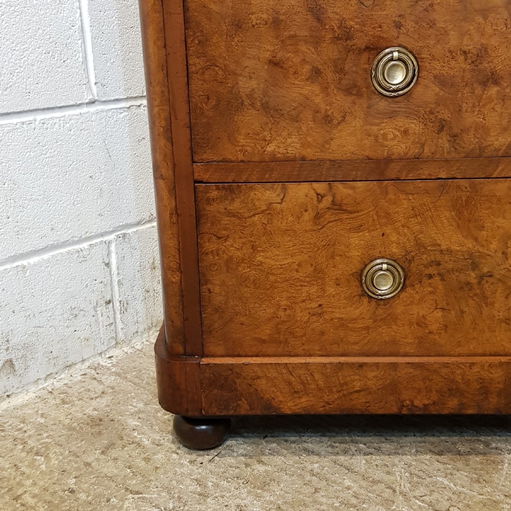 ANTIQUE VICTORIAN ALNUT AND BURR WALNUT CHEST OF DRAWERS C1880 View IV